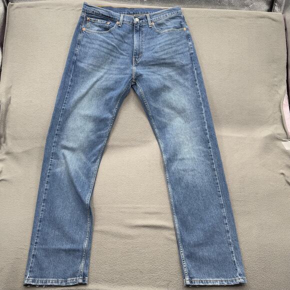 Levis 505 Jeans Mens 34x34 Blue Medium Wash Stretch Regular Straight Zip Fly - Picture 1 of 12